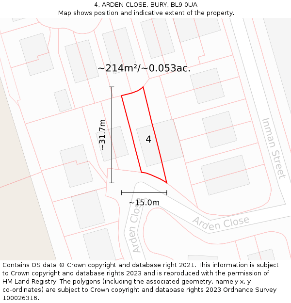 4, ARDEN CLOSE, BURY, BL9 0UA: Plot and title map