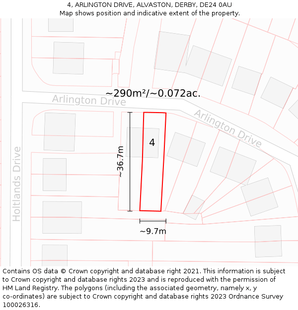 4, ARLINGTON DRIVE, ALVASTON, DERBY, DE24 0AU: Plot and title map