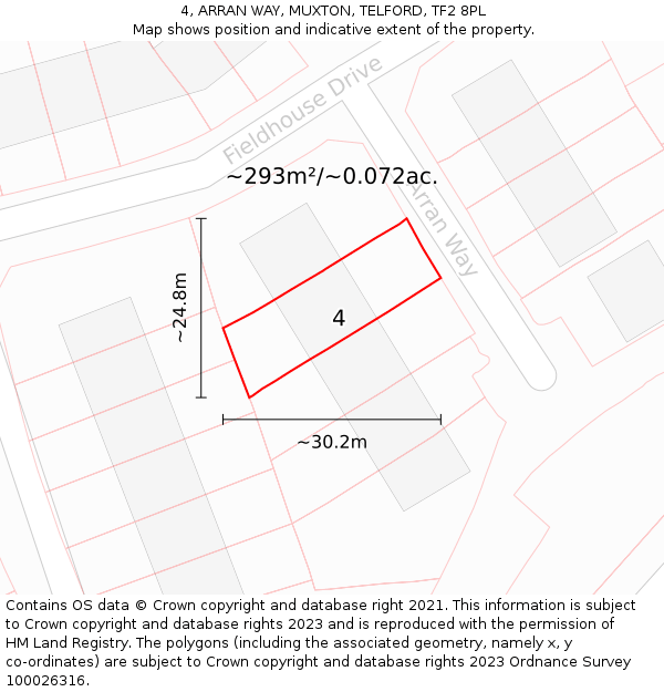 4, ARRAN WAY, MUXTON, TELFORD, TF2 8PL: Plot and title map