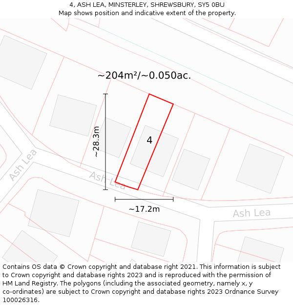 4, ASH LEA, MINSTERLEY, SHREWSBURY, SY5 0BU: Plot and title map