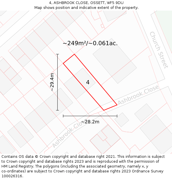 4, ASHBROOK CLOSE, OSSETT, WF5 9DU: Plot and title map