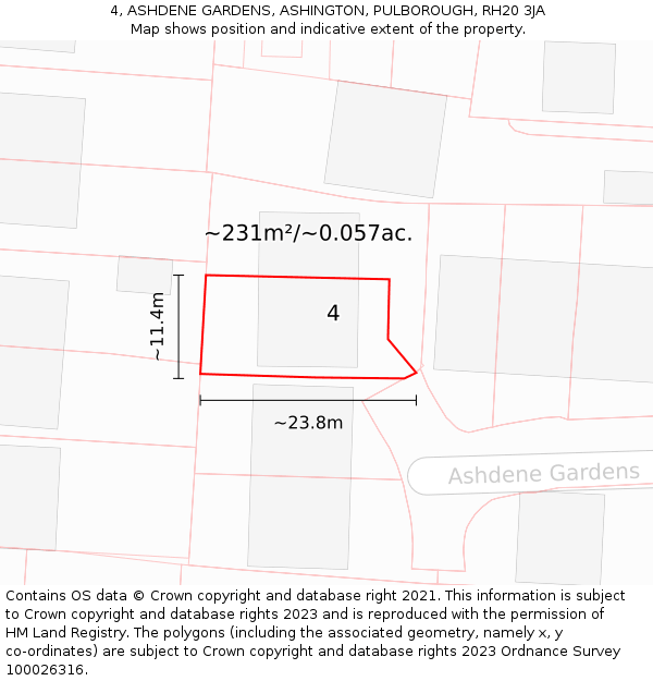 4, ASHDENE GARDENS, ASHINGTON, PULBOROUGH, RH20 3JA: Plot and title map