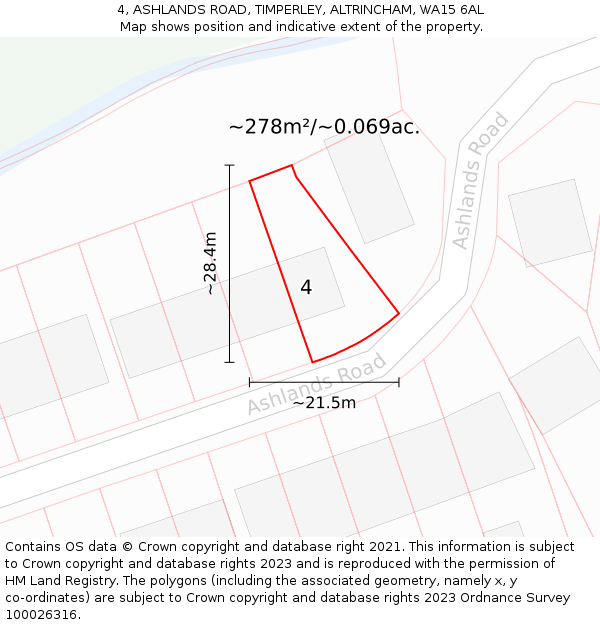 4, ASHLANDS ROAD, TIMPERLEY, ALTRINCHAM, WA15 6AL: Plot and title map