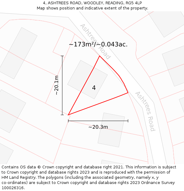 4, ASHTREES ROAD, WOODLEY, READING, RG5 4LP: Plot and title map