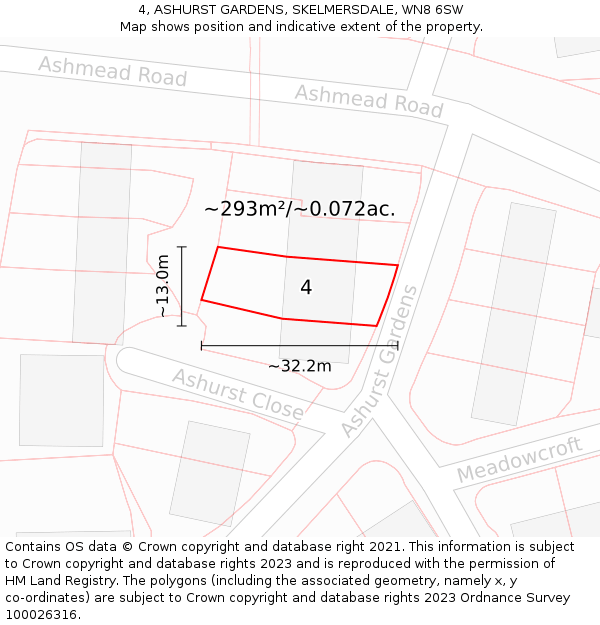 4, ASHURST GARDENS, SKELMERSDALE, WN8 6SW: Plot and title map