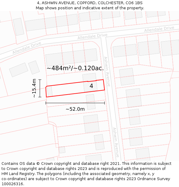 4, ASHWIN AVENUE, COPFORD, COLCHESTER, CO6 1BS: Plot and title map