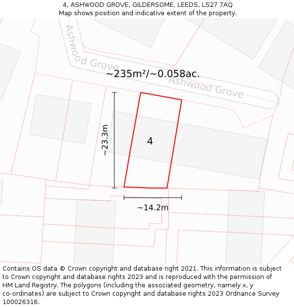 4, ASHWOOD GROVE, GILDERSOME, LEEDS, LS27 7AQ: Plot and title map