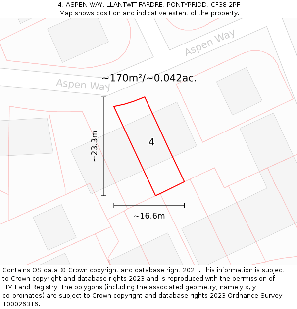 4, ASPEN WAY, LLANTWIT FARDRE, PONTYPRIDD, CF38 2PF: Plot and title map