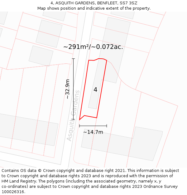 4, ASQUITH GARDENS, BENFLEET, SS7 3SZ: Plot and title map