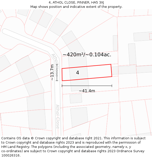 4, ATHOL CLOSE, PINNER, HA5 3XJ: Plot and title map