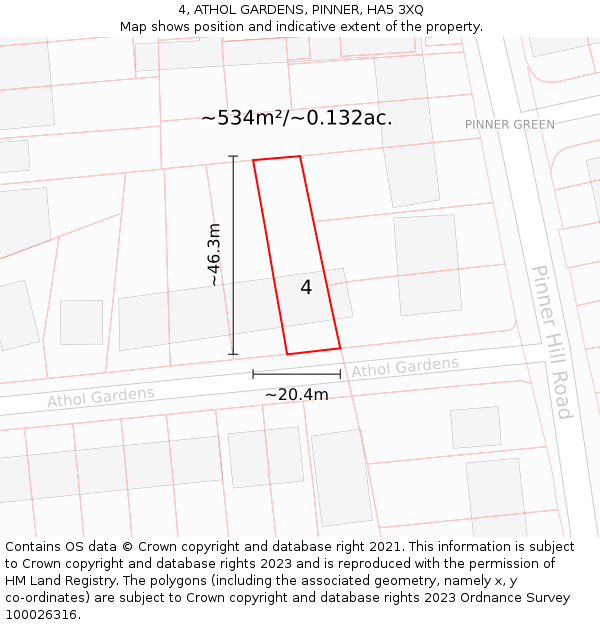 4, ATHOL GARDENS, PINNER, HA5 3XQ: Plot and title map