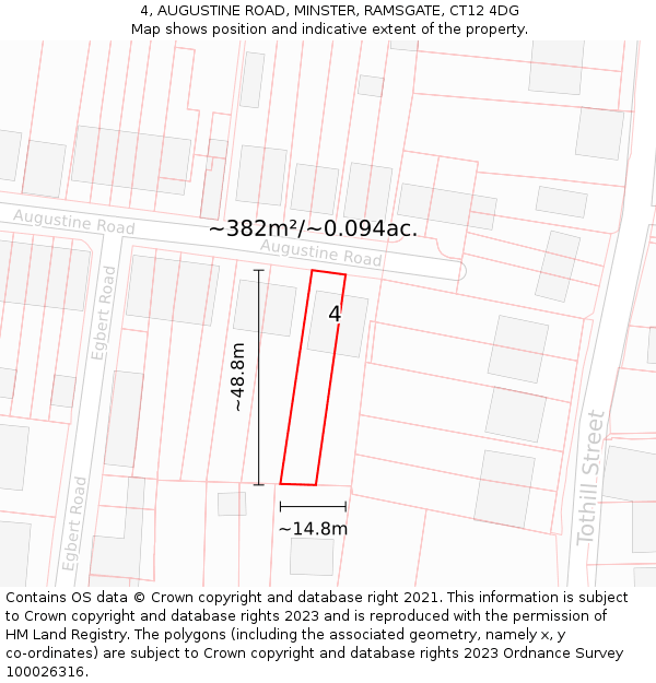 4, AUGUSTINE ROAD, MINSTER, RAMSGATE, CT12 4DG: Plot and title map