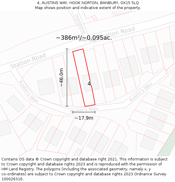 4, AUSTINS WAY, HOOK NORTON, BANBURY, OX15 5LQ: Plot and title map