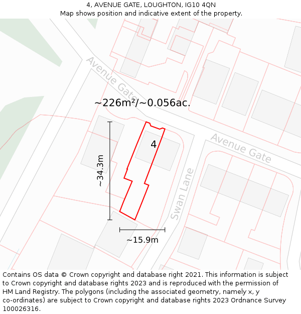 4, AVENUE GATE, LOUGHTON, IG10 4QN: Plot and title map