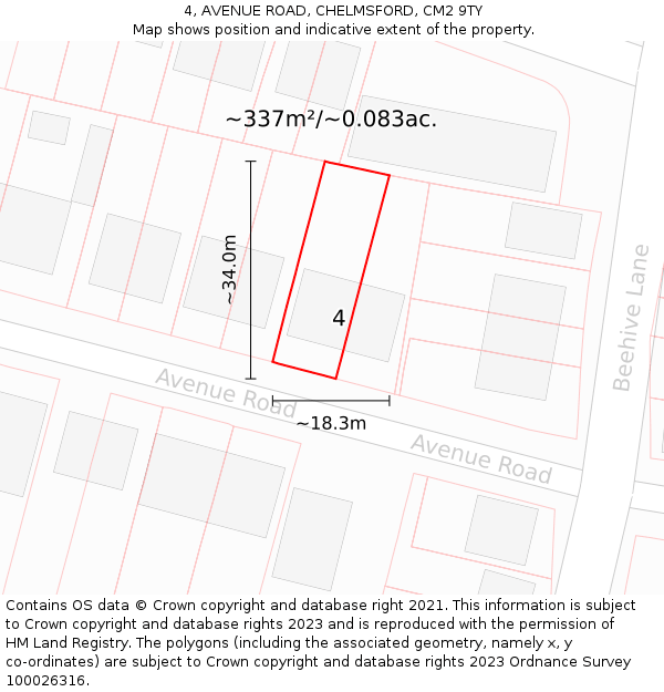 4, AVENUE ROAD, CHELMSFORD, CM2 9TY: Plot and title map