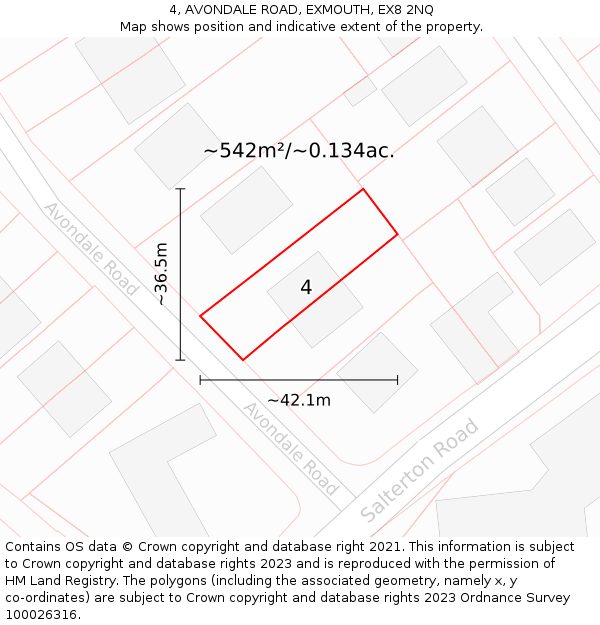 4, AVONDALE ROAD, EXMOUTH, EX8 2NQ: Plot and title map