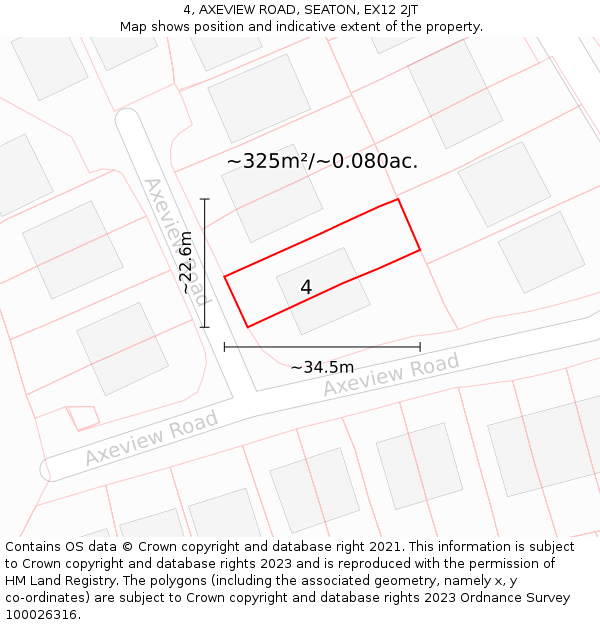 4, AXEVIEW ROAD, SEATON, EX12 2JT: Plot and title map