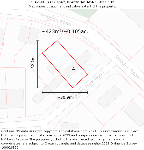 4, AXWELL PARK ROAD, BLAYDON-ON-TYNE, NE21 5NR: Plot and title map