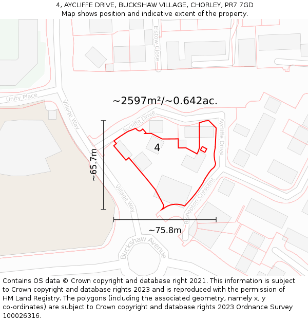 4, AYCLIFFE DRIVE, BUCKSHAW VILLAGE, CHORLEY, PR7 7GD: Plot and title map