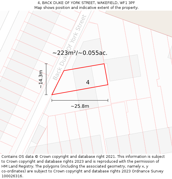 4, BACK DUKE OF YORK STREET, WAKEFIELD, WF1 3PF: Plot and title map