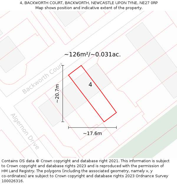 4, BACKWORTH COURT, BACKWORTH, NEWCASTLE UPON TYNE, NE27 0RP: Plot and title map