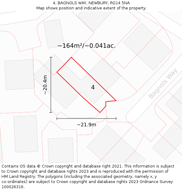 4, BAGNOLS WAY, NEWBURY, RG14 5NA: Plot and title map