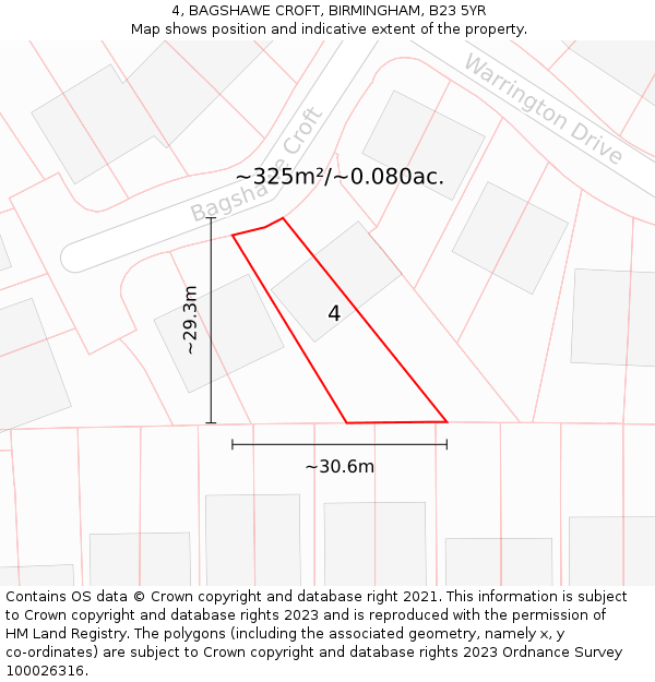 4, BAGSHAWE CROFT, BIRMINGHAM, B23 5YR: Plot and title map