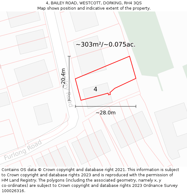 4, BAILEY ROAD, WESTCOTT, DORKING, RH4 3QS: Plot and title map