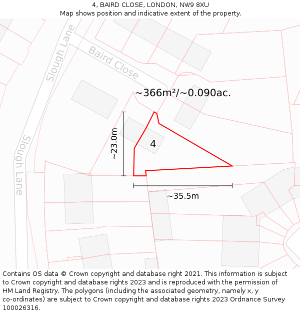 4, BAIRD CLOSE, LONDON, NW9 8XU: Plot and title map