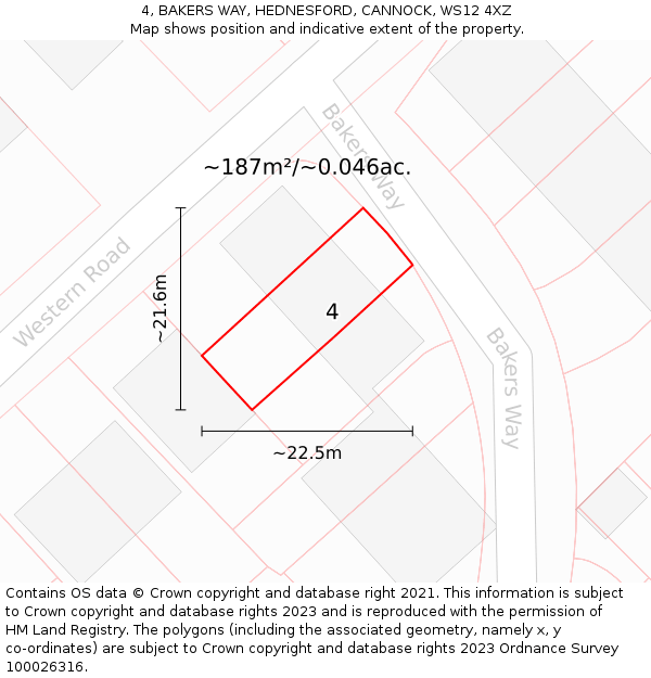 4, BAKERS WAY, HEDNESFORD, CANNOCK, WS12 4XZ: Plot and title map