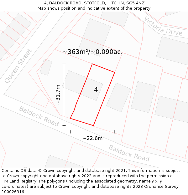 4, BALDOCK ROAD, STOTFOLD, HITCHIN, SG5 4NZ: Plot and title map