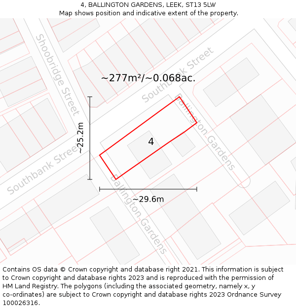 4, BALLINGTON GARDENS, LEEK, ST13 5LW: Plot and title map