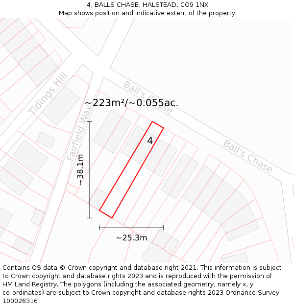 4, BALLS CHASE, HALSTEAD, CO9 1NX: Plot and title map