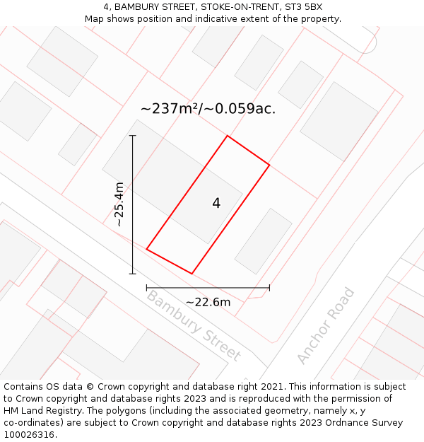 4, BAMBURY STREET, STOKE-ON-TRENT, ST3 5BX: Plot and title map