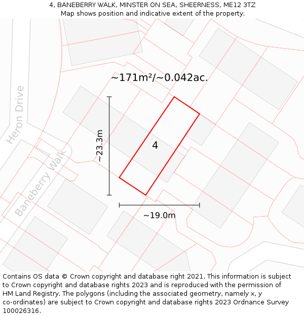 4, BANEBERRY WALK, MINSTER ON SEA, SHEERNESS, ME12 3TZ: Plot and title map