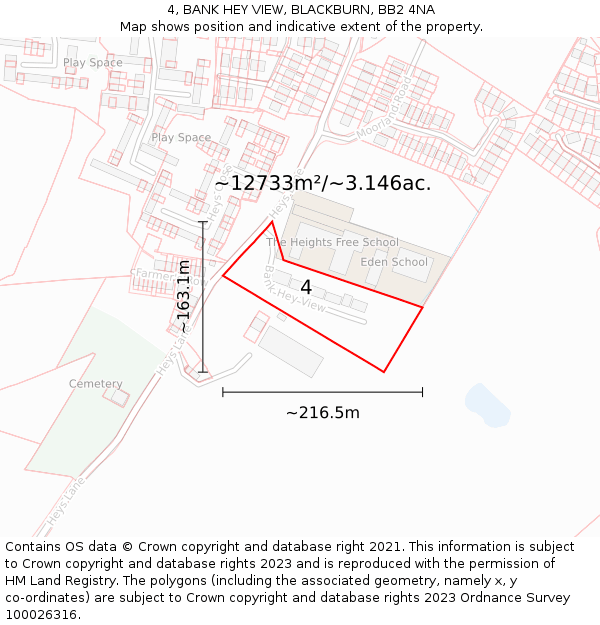 4, BANK HEY VIEW, BLACKBURN, BB2 4NA: Plot and title map