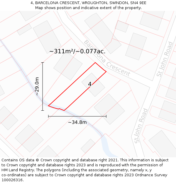 4, BARCELONA CRESCENT, WROUGHTON, SWINDON, SN4 9EE: Plot and title map