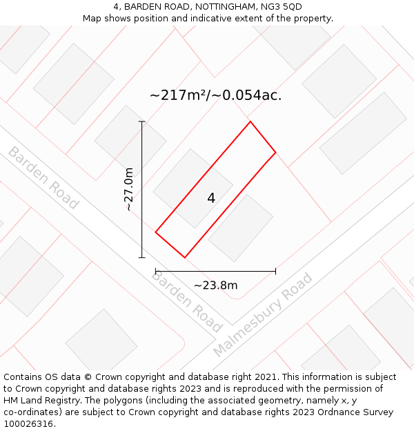 4, BARDEN ROAD, NOTTINGHAM, NG3 5QD: Plot and title map