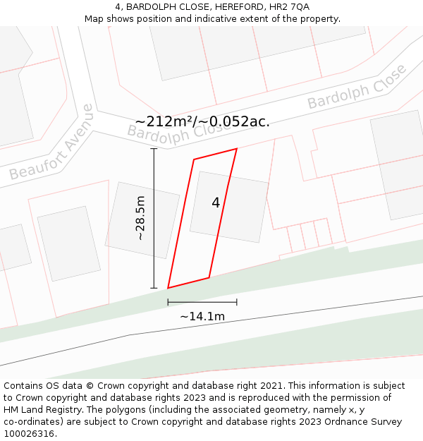 4, BARDOLPH CLOSE, HEREFORD, HR2 7QA: Plot and title map