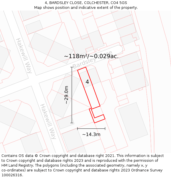 4, BARDSLEY CLOSE, COLCHESTER, CO4 5GS: Plot and title map