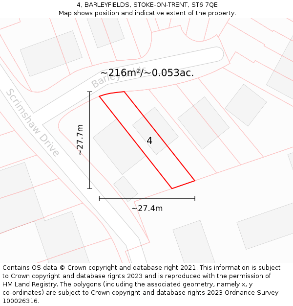 4, BARLEYFIELDS, STOKE-ON-TRENT, ST6 7QE: Plot and title map