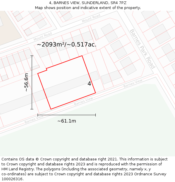 4, BARNES VIEW, SUNDERLAND, SR4 7PZ: Plot and title map