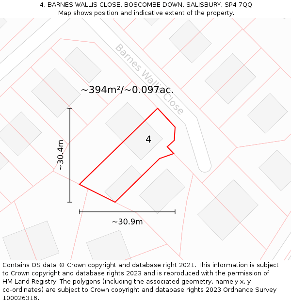 4, BARNES WALLIS CLOSE, BOSCOMBE DOWN, SALISBURY, SP4 7QQ: Plot and title map