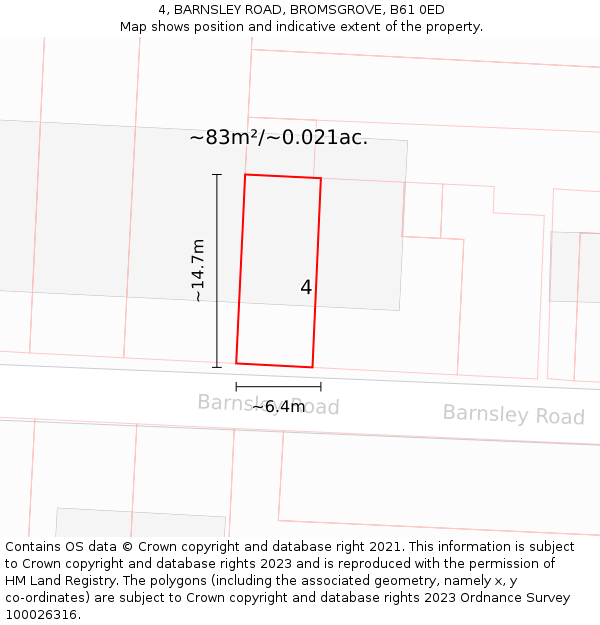 4, BARNSLEY ROAD, BROMSGROVE, B61 0ED: Plot and title map