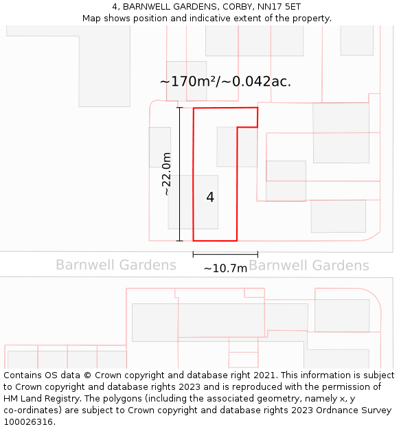 4, BARNWELL GARDENS, CORBY, NN17 5ET: Plot and title map