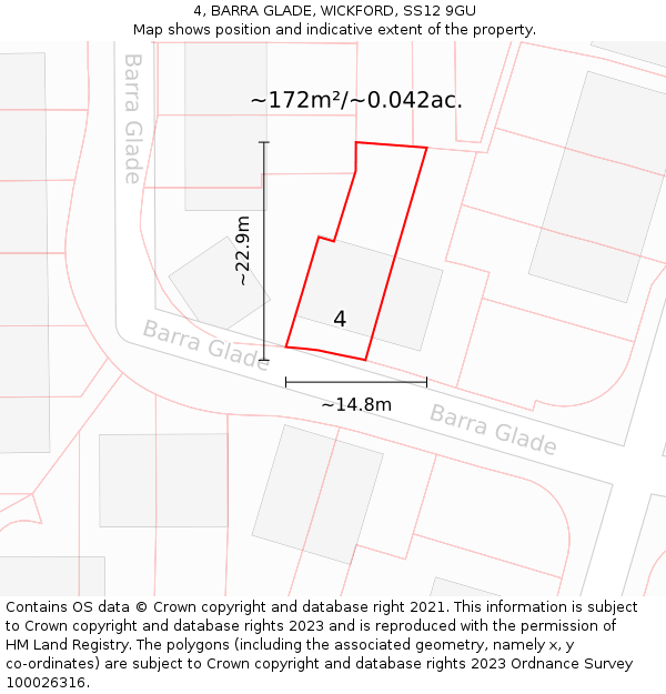 4, BARRA GLADE, WICKFORD, SS12 9GU: Plot and title map