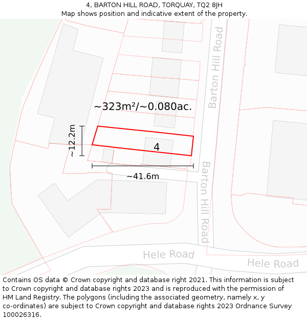 4, BARTON HILL ROAD, TORQUAY, TQ2 8JH: Plot and title map