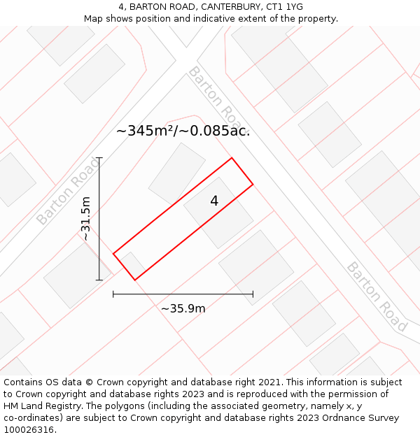 4, BARTON ROAD, CANTERBURY, CT1 1YG: Plot and title map