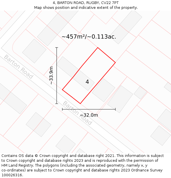 4, BARTON ROAD, RUGBY, CV22 7PT: Plot and title map