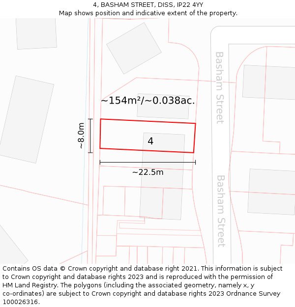 4, BASHAM STREET, DISS, IP22 4YY: Plot and title map